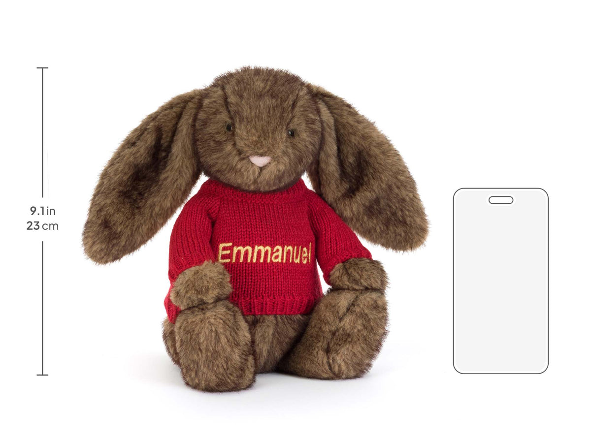 Hoppleston Luxe Bunny Original with Personalized Red Jumper, size chart